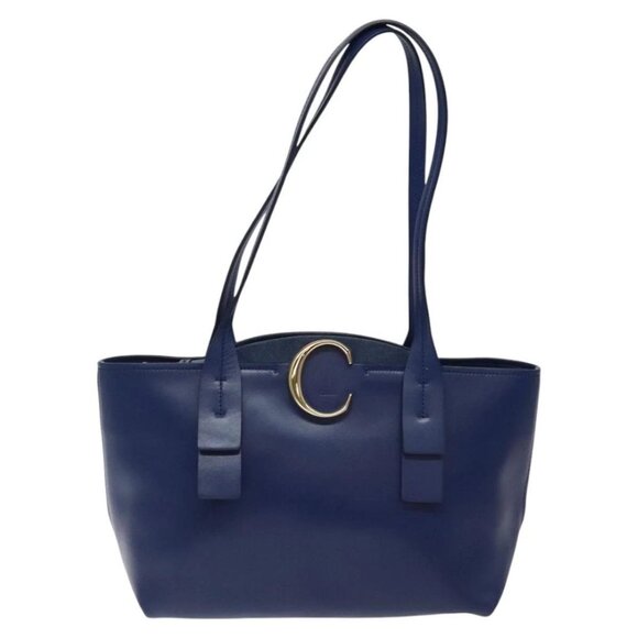 Chloe C. Medium Shoulder Bag Leather Blue Gold Auth - Picture 2 of 16